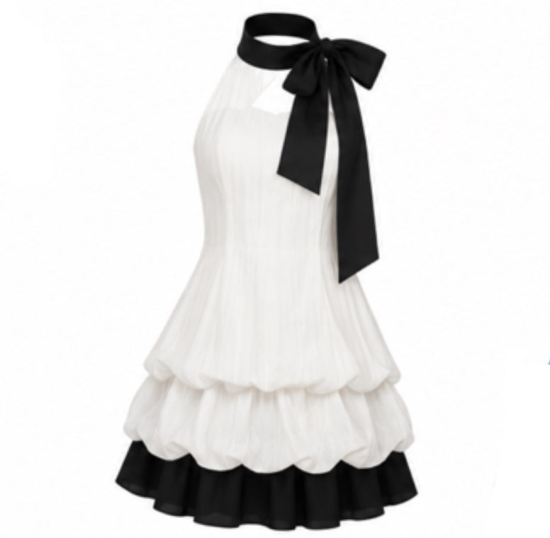 Priscilla Presley Two Layer Halter Neck Mini Dress