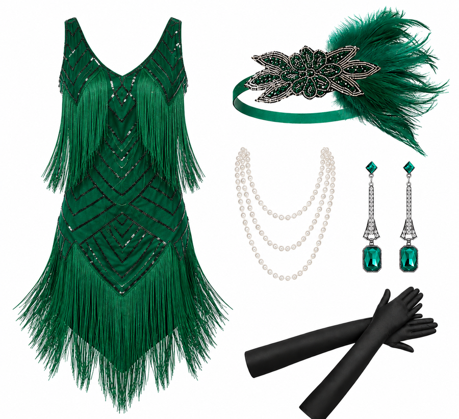 The Great Gatsby Green Fringe Sequin Dress